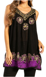 Sakkas Batik Embroidered V-Neck Sleeveless Blouse