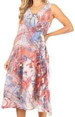 Sakkas Ilaria Women's Midi Sleeveless Casual Loose Flare Print Dress Caftan Pocket