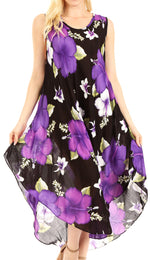 Sakkas Aba Women's Casual Summer Floral Print Sleeveless Loose Dress Cover-up