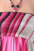 Swirl Design Satin Feel Beaded Halter Smocked Bodice Handkerchief Hem Dress