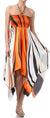 Swirl Design Satin Feel Beaded Halter Smocked Bodice Handkerchief Hem Dress