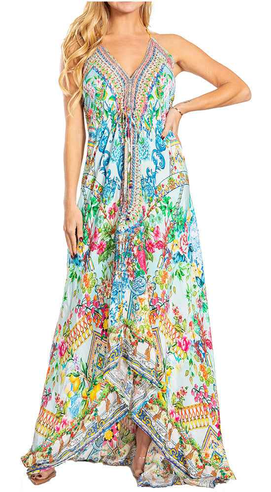 Sakkas Lizi 2025 Womens Maxi High-low Halter Handkerchief Long Dress Beach Party