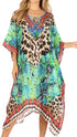 Sakkas Jenni Women's Mid Length Boho Caftan Kaftan Dress Cover up Flowy Rhinestone