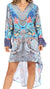 Sakkas Rema Women's Boho Shift Tunic High Low  V-neck Long Sleeve Dress with Print