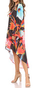 Sakkas Rema Women's Boho Shift Tunic High Low  V-neck Long Sleeve Dress with Print