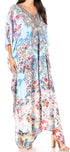 Sakkas Yeni Women's Short Sleeve V-neck Summer Floral Long Caftan Dress Cover-up