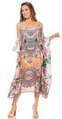 Sakkas Amaya Loose Fit Long Printed Strappy Cutout Shoulder Boat Neck Kaftan Dress