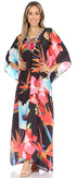 Sakkas Georgettina Flowy Rhinestone V Neck Long Caftan Dress/Cover Up