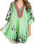 Sakkas Tallulah Wide Circle Blouse V Neck Top With Tassle Ties And Rhinestones