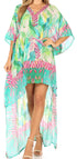 Sakkas Laisson Flowy Hi Low Caftan Rhinestone Boxy V Neck Dress Top Cover / Up