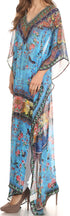 Sakkas Wilder Printed Design Long Sheer Rhinestone Caftan Dress / Cover Up