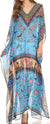 Sakkas Wilder Printed Design Long Sheer Rhinestone Caftan Dress / Cover Up