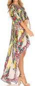 Sakkas Laisson Flowy Hi Low Caftan Rhinestone Boxy V Neck Dress Top Cover / Up
