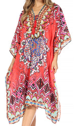 Sakkas Kristy Long Tall Lightweight Caftan Dress / Cover Up With V-Neck Jewels