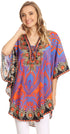 Sakkas Tallulah Wide Circle Blouse V Neck Top With Tassle Ties And Rhinestones