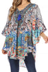 Sakkas Tallulah Wide Circle Blouse V Neck Top With Tassle Ties And Rhinestones