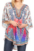 Sakkas Tallulah Wide Circle Blouse V Neck Top With Tassle Ties And Rhinestones