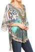 Sakkas Tallulah Wide Circle Blouse V Neck Top With Tassle Ties And Rhinestones
