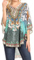 Sakkas Tallulah Wide Circle Blouse V Neck Top With Tassle Ties And Rhinestones