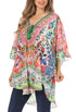 Sakkas Tallulah Wide Circle Blouse V Neck Top With Tassle Ties And Rhinestones