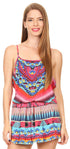 Sakkas Sade Colorful Sleeveless Short Romper with Pockets and Rhinestones