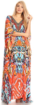 Sakkas Anahi Flowy Design V Neck Long Caftan Dress / Cover Up With Rhinestone