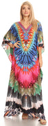 Sakkas Anahi Flowy Design V Neck Long Caftan Dress / Cover Up With Rhinestone
