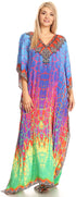 Sakkas Anahi Flowy Design V Neck Long Caftan Dress / Cover Up With Rhinestone