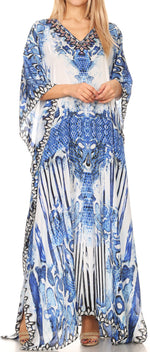 Sakkas Anahi Flowy Design V Neck Long Caftan Dress / Cover Up With Rhinestone