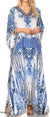 Sakkas Anahi Flowy Design V Neck Long Caftan Dress / Cover Up With Rhinestone