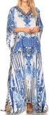 Sakkas Anahi Flowy Design V Neck Long Caftan Dress / Cover Up With Rhinestone