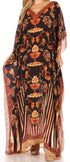 Sakkas Anahi Flowy Design V Neck Long Caftan Dress / Cover Up With Rhinestone