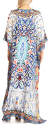 Sakkas Anahi Flowy Design V Neck Long Caftan Dress / Cover Up With Rhinestone