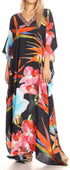 Sakkas Anahi Flowy Design V Neck Long Caftan Dress / Cover Up With Rhinestone