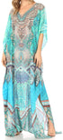 Sakkas Anahi Flowy Design V Neck Long Caftan Dress / Cover Up With Rhinestone