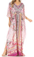 Sakkas Anahi Flowy Design V Neck Long Caftan Dress / Cover Up With Rhinestone