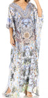 Sakkas Anahi Flowy Design V Neck Long Caftan Dress / Cover Up With Rhinestone