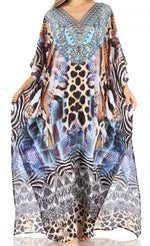 Sakkas Anahi Flowy Design V Neck Long Caftan Dress / Cover Up With Rhinestone