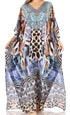 Sakkas Anahi Flowy Design V Neck Long Caftan Dress / Cover Up With Rhinestone