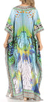Sakkas Anahi Flowy Design V Neck Long Caftan Dress / Cover Up With Rhinestone