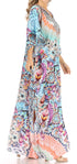 Sakkas Anahi Flowy Design V Neck Long Caftan Dress / Cover Up With Rhinestone