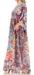 Sakkas Anahi Flowy Design V Neck Long Caftan Dress / Cover Up With Rhinestone