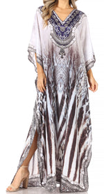 Sakkas Anahi Flowy Design V Neck Long Caftan Dress / Cover Up With Rhinestone