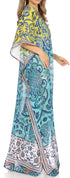 Sakkas Wilder Printed Design Long Sheer Rhinestone Caftan Dress / Cover Up