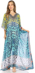 Sakkas Wilder Printed Design Long Sheer Rhinestone Caftan Dress / Cover Up