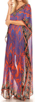 Sakkas Wilder Printed Design Long Sheer Rhinestone Caftan Dress / Cover Up