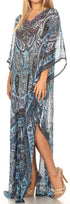 Sakkas Wilder Printed Design Long Sheer Rhinestone Caftan Dress / Cover Up