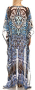 Sakkas Wilder Printed Design Long Sheer Rhinestone Caftan Dress / Cover Up