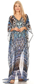 Sakkas Wilder Printed Design Long Sheer Rhinestone Caftan Dress / Cover Up