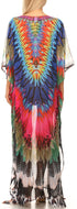 Sakkas Wilder Printed Design Long Sheer Rhinestone Caftan Dress / Cover Up